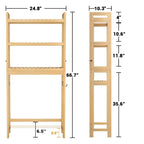 Over The Toilet Storage Shelf, Bamboo 3-Tier Above Toilet Storage Rack with 3 Hooks