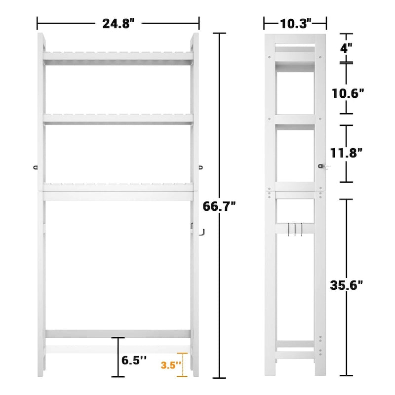 Over The Toilet Storage Shelf, Bamboo 3-Tier Above Toilet Storage Rack with 3 Hooks