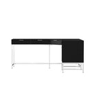 L-Shaped Black Wood Grain Office Desk with Drawers,Steel Frame, Modern Executive Workstation