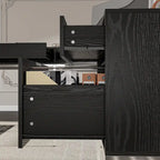L-Shaped Black Wood Grain Office Desk with Drawers,Steel Frame, Modern Executive Workstation