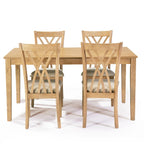 Wooden Rectangle Dining Room Table Set of 5, Kitchen Set with Dining Table and 4 Cross Backrest Chairs for 4-6 Persons
