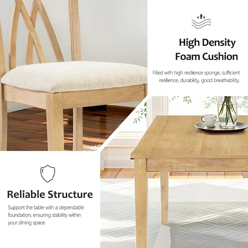 Wooden Rectangle Dining Room Table Set of 5, Kitchen Set with Dining Table and 4 Cross Backrest Chairs for 4-6 Persons