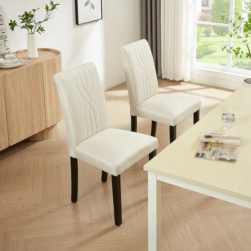VECELO Upholstered Dining Chairs Set of 6 Modern Fabric and High Back & Solid Wood Legs, Parson Dining Chairs (Set of 6)