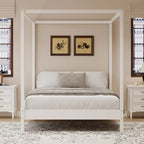 Canopy Bed Frame Wooden Four Poster Platform Bed with Wood Slats Support, No Box Spring Needed, No Headboard, Low Profile Bed