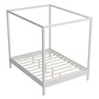 Canopy Bed Frame Wooden Four Poster Platform Bed with Wood Slats Support, No Box Spring Needed, No Headboard, Low Profile Bed