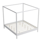 Canopy Bed Frame Wooden Four Poster Platform Bed with Wood Slats Support, No Box Spring Needed, No Headboard, Low Profile Bed