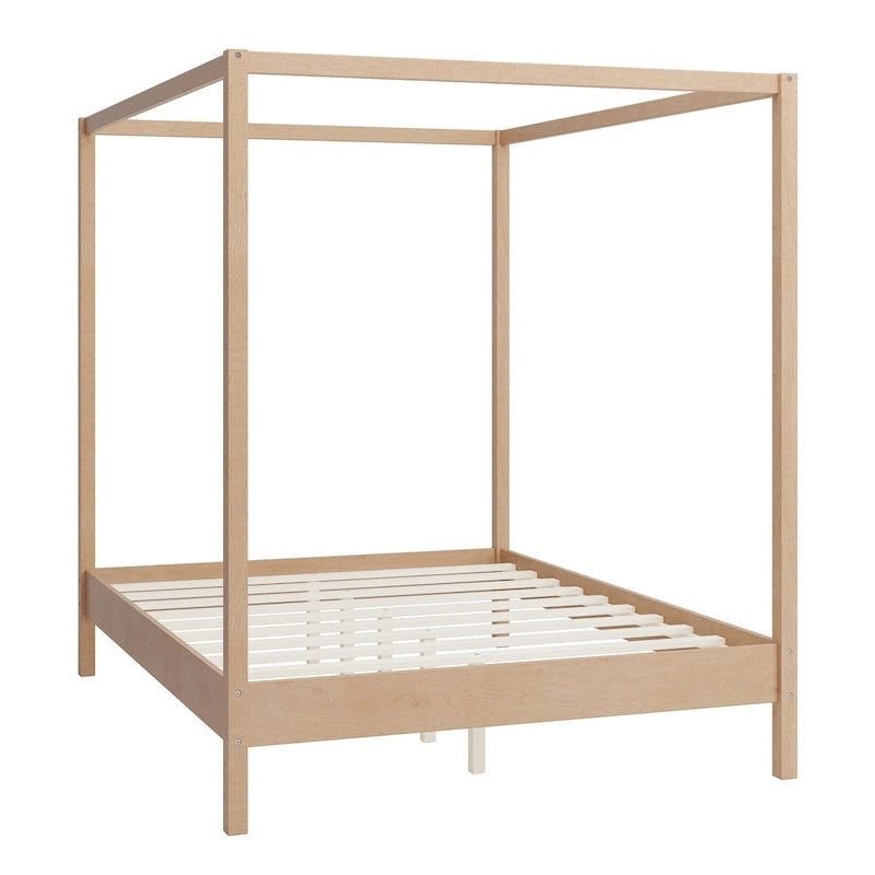 Canopy Bed Frame Wooden Four Poster Platform Bed with Wood Slats Support, No Box Spring Needed, No Headboard, Low Profile Bed