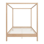Canopy Bed Frame Wooden Four Poster Platform Bed with Wood Slats Support, No Box Spring Needed, No Headboard, Low Profile Bed