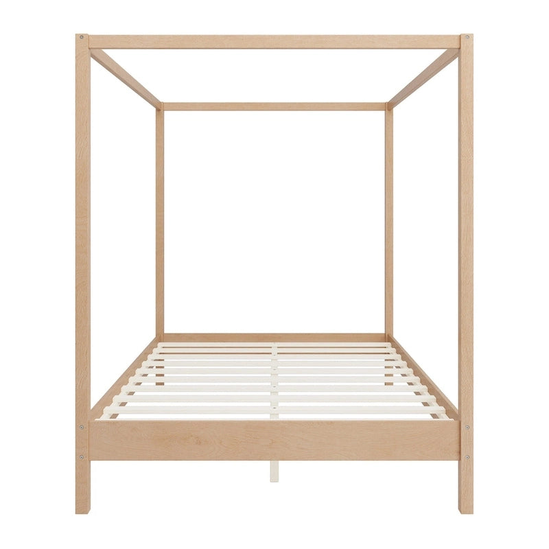 Canopy Bed Frame Wooden Four Poster Platform Bed with Wood Slats Support, No Box Spring Needed, No Headboard, Low Profile Bed