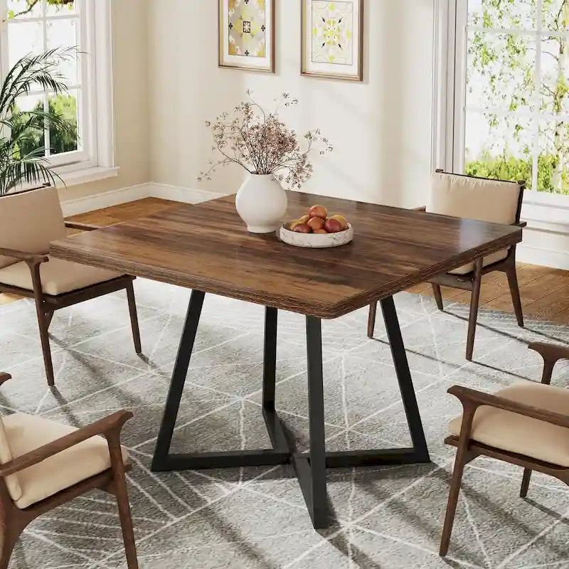 Industrial Dinner Table with Metal Base
