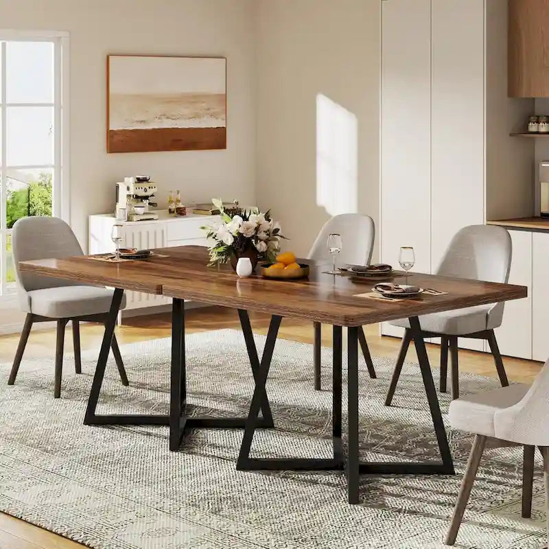 Industrial Dinner Table with Metal Base
