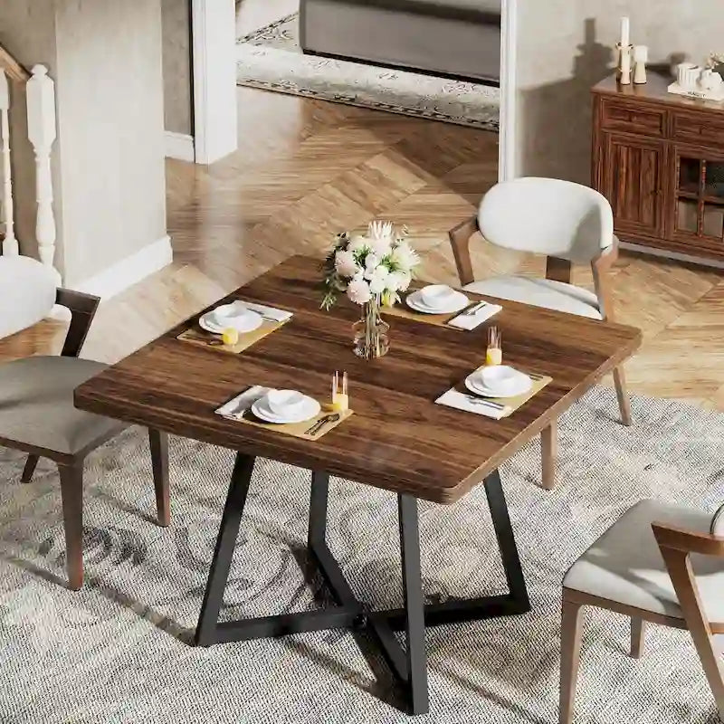 Industrial Dinner Table with Metal Base