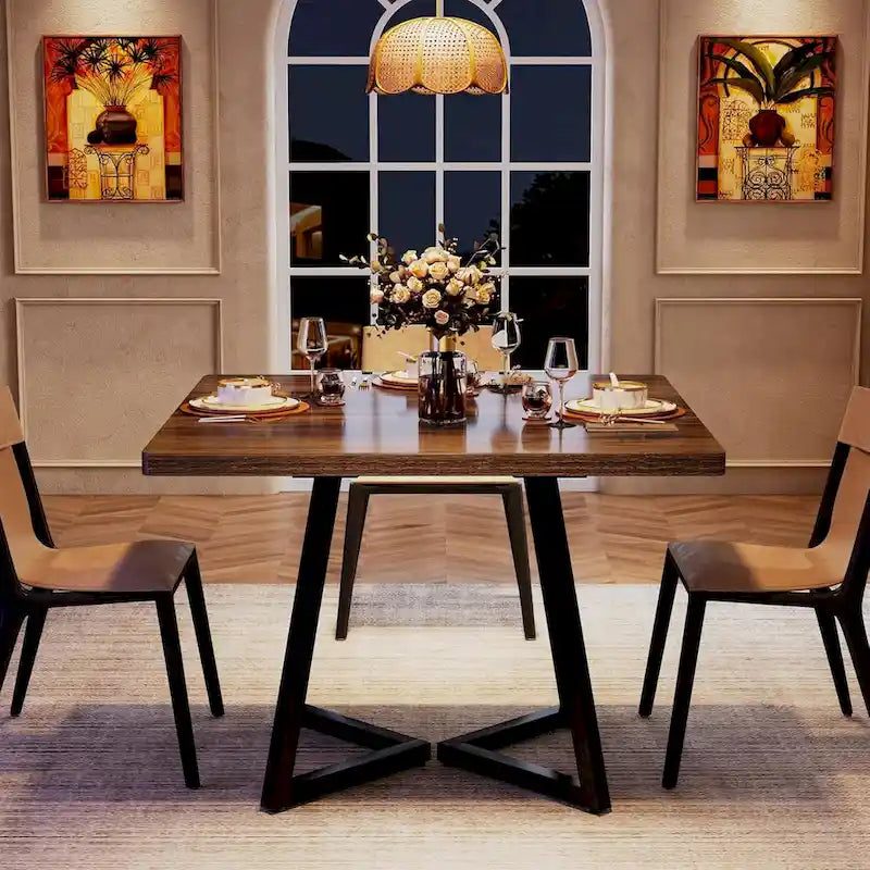 Industrial Dinner Table with Metal Base