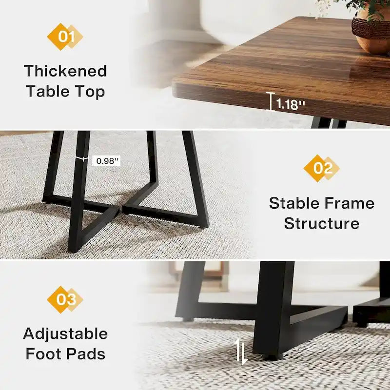 Industrial Dinner Table with Metal Base