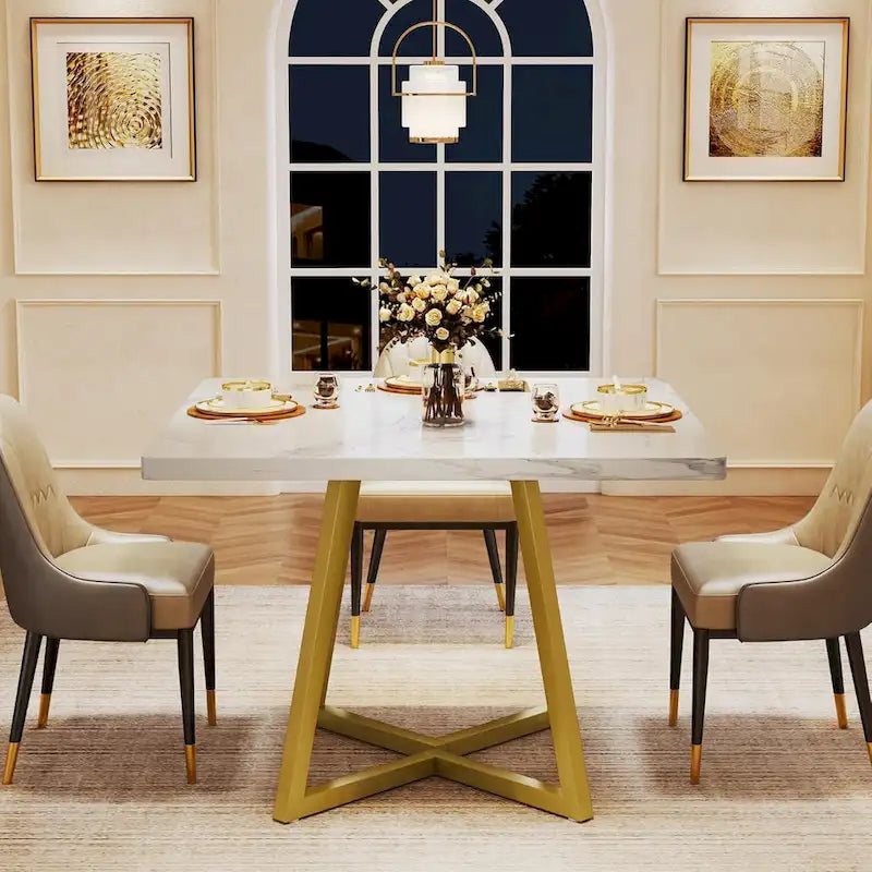 Industrial Dinner Table with Metal Base
