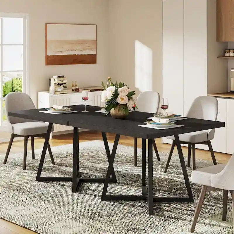 Industrial Dinner Table with Metal Base