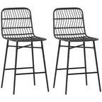 HOMCOM Rattan Counter Height Bar Stools Set of 2, 26 Wicker Barstools with Back, Modern Bar Chairs for Kitchen Island, Black