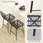 HOMCOM Rattan Counter Height Bar Stools Set of 2, 26 Wicker Barstools with Back, Modern Bar Chairs for Kitchen Island, Black