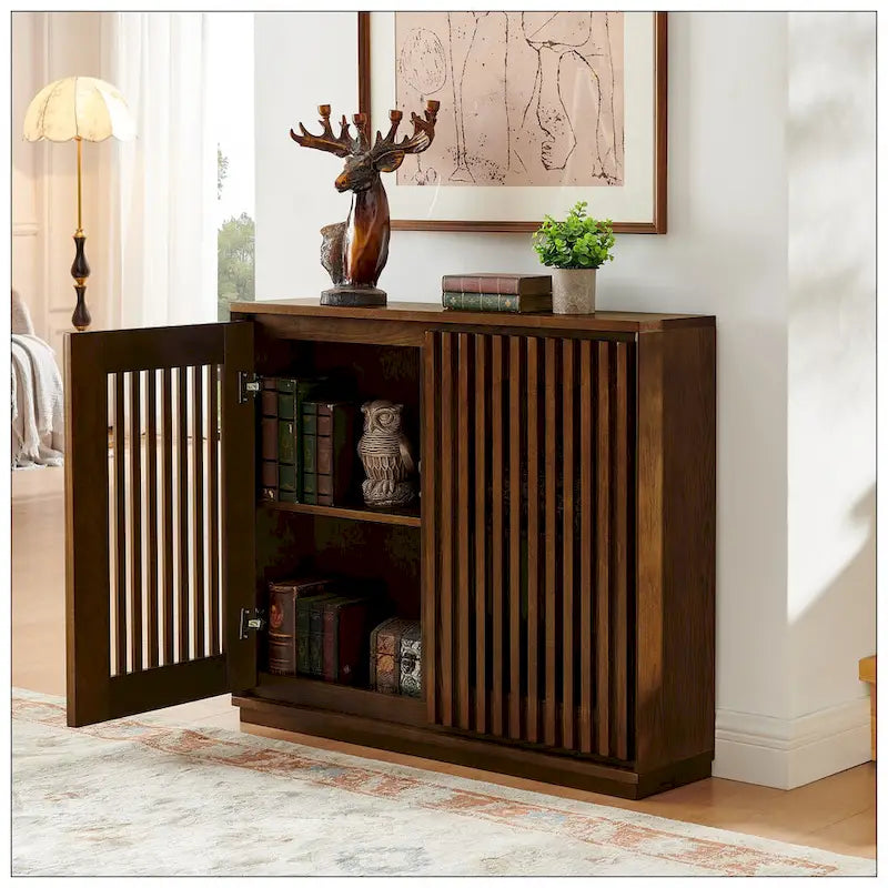 Mid Century Modern Fluted Hollowed Out Sideboard Cabinet