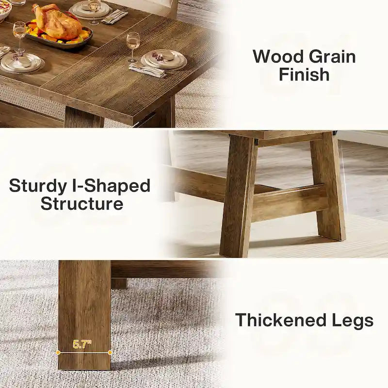 70-Inch Dining Table for 6-8, Rectangular Farmhouse Kitchen Table - 70.47 W x 31.1 D x 29.53 H