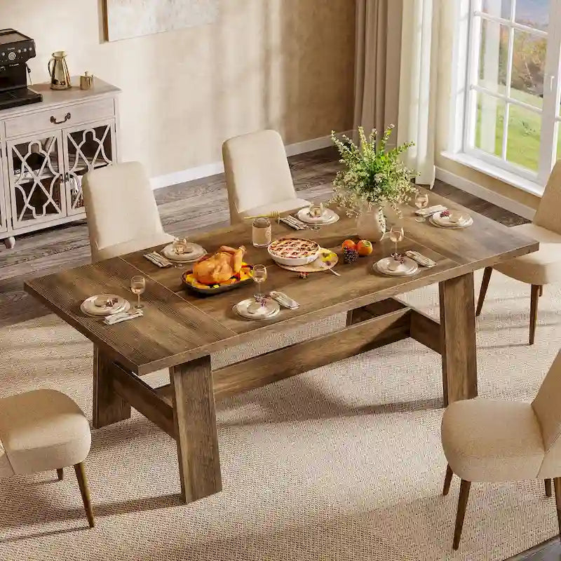 70-Inch Dining Table for 6-8, Rectangular Farmhouse Kitchen Table - 70.47 W x 31.1 D x 29.53 H