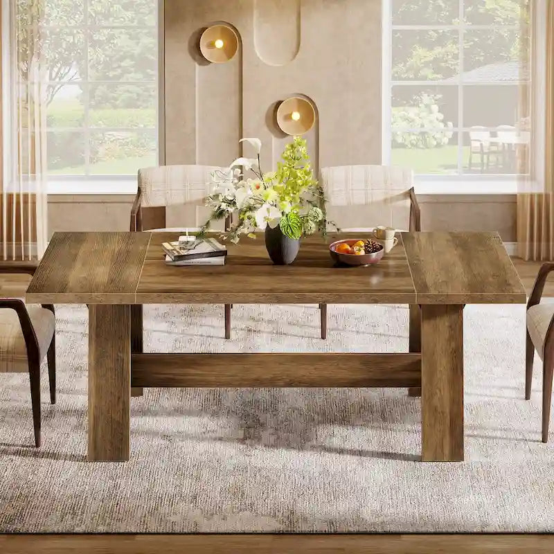 70-Inch Dining Table for 6-8, Rectangular Farmhouse Kitchen Table - 70.47 W x 31.1 D x 29.53 H