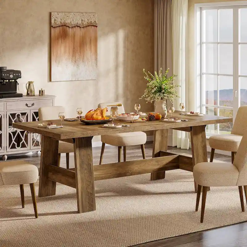 70-Inch Dining Table for 6-8, Rectangular Farmhouse Kitchen Table - 70.47 W x 31.1 D x 29.53 H