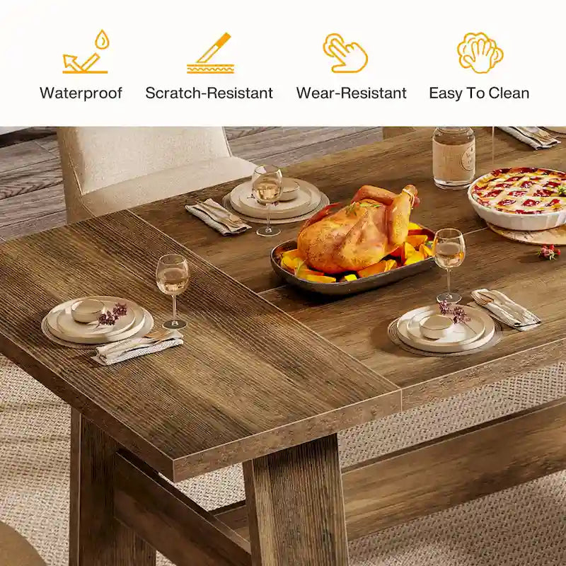 70-Inch Dining Table for 6-8, Rectangular Farmhouse Kitchen Table - 70.47 W x 31.1 D x 29.53 H
