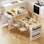 Faux Marble Kitchen Island with Extendable Dining Table, Power Outlet, Kitchen island with Storage 2 Drawers 2 Side Open Shelves