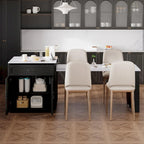 Faux Marble Kitchen Island with Extendable Dining Table, Power Outlet, Kitchen island with Storage 2 Drawers 2 Side Open Shelves