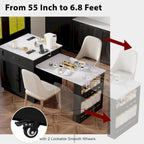 Faux Marble Kitchen Island with Extendable Dining Table, Power Outlet, Kitchen island with Storage 2 Drawers 2 Side Open Shelves