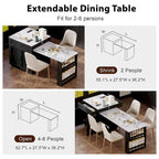 Faux Marble Kitchen Island with Extendable Dining Table, Power Outlet, Kitchen island with Storage 2 Drawers 2 Side Open Shelves