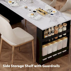 Faux Marble Kitchen Island with Extendable Dining Table, Power Outlet, Kitchen island with Storage 2 Drawers 2 Side Open Shelves