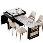 Faux Marble Kitchen Island with Extendable Dining Table, Power Outlet, Kitchen island with Storage 2 Drawers 2 Side Open Shelves