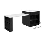 Faux Marble Kitchen Island with Extendable Dining Table, Power Outlet, Kitchen island with Storage 2 Drawers 2 Side Open Shelves