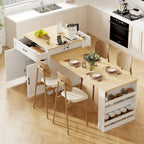 Faux Marble Kitchen Island with Extendable Dining Table, Power Outlet, Kitchen island with Storage 2 Drawers 2 Side Open Shelves