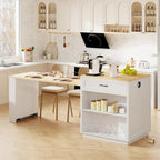 Faux Marble Kitchen Island with Extendable Dining Table, Power Outlet, Kitchen island with Storage 2 Drawers 2 Side Open Shelves
