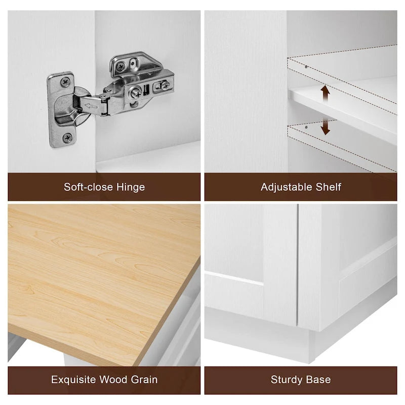 Faux Marble Kitchen Island with Extendable Dining Table, Power Outlet, Kitchen island with Storage 2 Drawers 2 Side Open Shelves