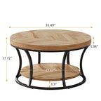 Round Coffee Table, 2-Tier Center Table with Storage Open Shelves