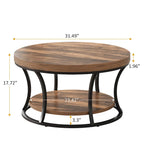 Round Coffee Table, 2-Tier Center Table with Storage Open Shelves