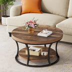 Round Coffee Table, 2-Tier Center Table with Storage Open Shelves