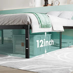 Black Metal Frame Platform Bed Mattress Foundation with Steel Slat Support, No Box Spring Needed