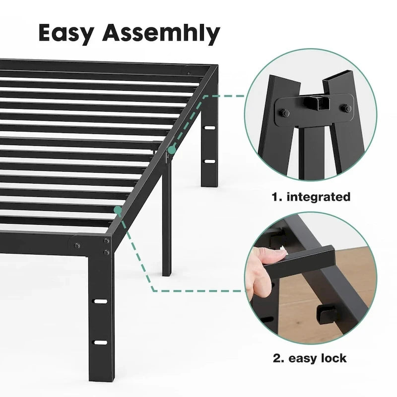 Black Metal Frame Platform Bed Mattress Foundation with Steel Slat Support, No Box Spring Needed