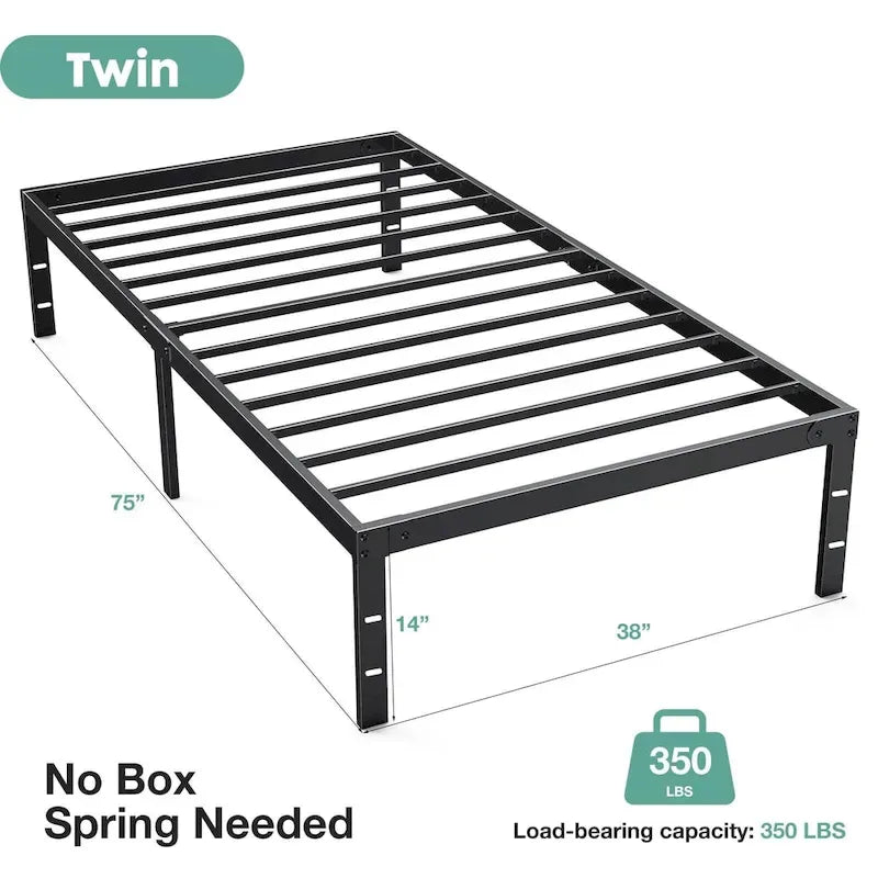 Black Metal Frame Platform Bed Mattress Foundation with Steel Slat Support, No Box Spring Needed