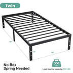 Black Metal Frame Platform Bed Mattress Foundation with Steel Slat Support, No Box Spring Needed