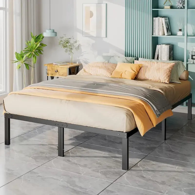 Black Metal Frame Platform Bed Mattress Foundation with Steel Slat Support, No Box Spring Needed