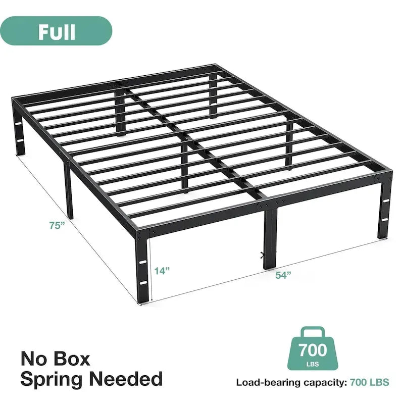 Black Metal Frame Platform Bed Mattress Foundation with Steel Slat Support, No Box Spring Needed