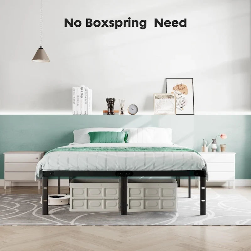 Black Metal Frame Platform Bed Mattress Foundation with Steel Slat Support, No Box Spring Needed