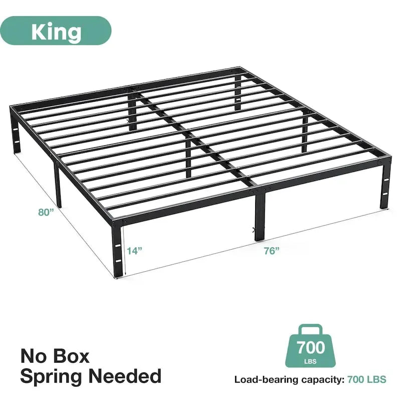 Black Metal Frame Platform Bed Mattress Foundation with Steel Slat Support, No Box Spring Needed
