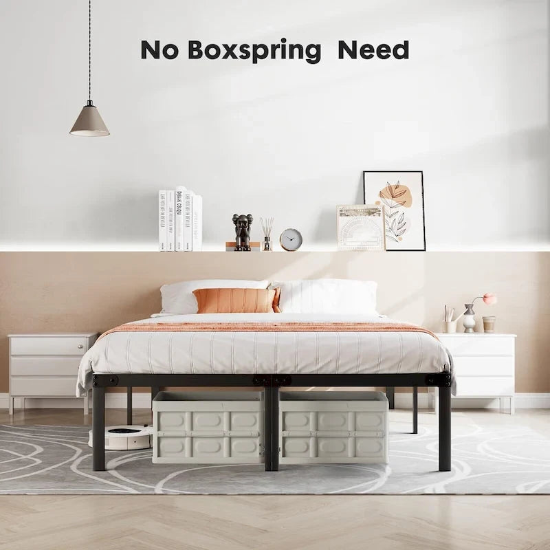 Black Metal Frame Platform Bed Mattress Foundation with Steel Slat Support, No Box Spring Needed